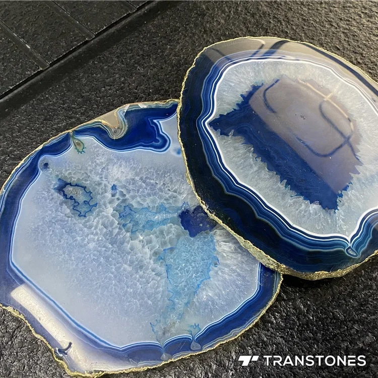 Semi Precious Stone Agate Coaster Natural Blue Crystal Agate Backlit Stone Luxury Home Decor
