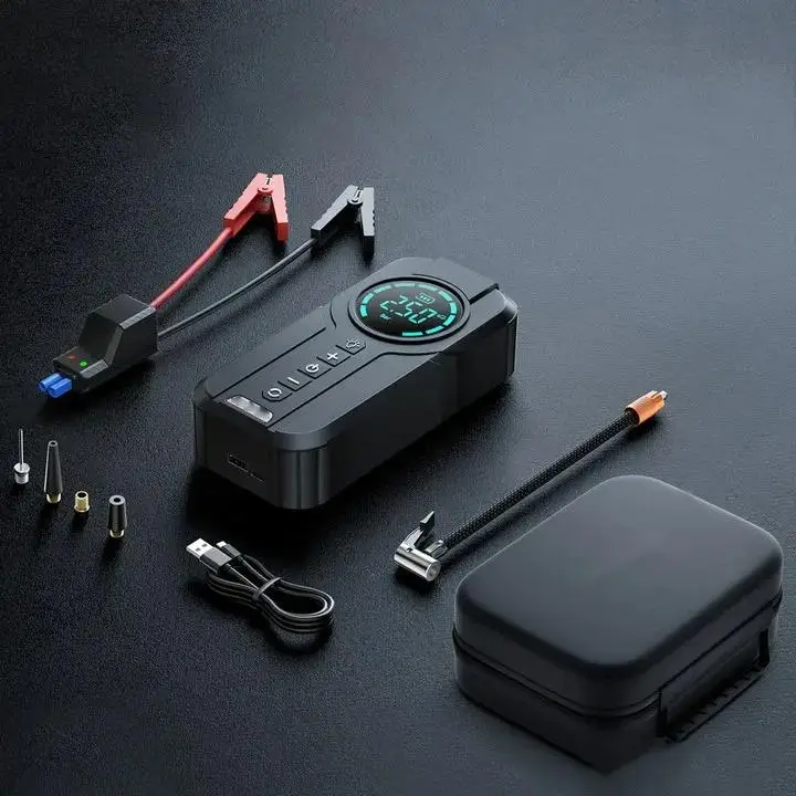 Car Tire Inflator Portable Air Pump Compressor Portable Tire Inflator Car Jump Starter Power Bank With EVA Bag
