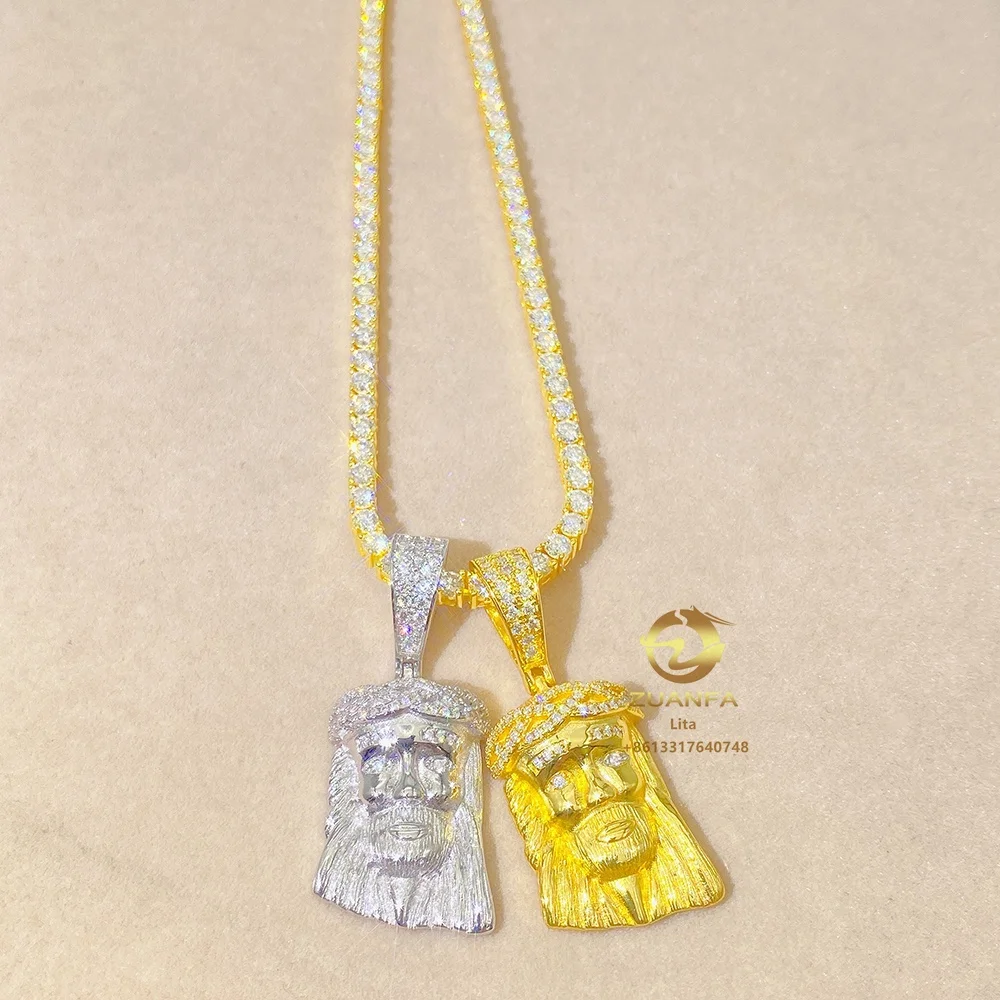 Ready to ship jesus head vvs moissanite diamond necklace pendant gold plated sterling silver moissanite pendant