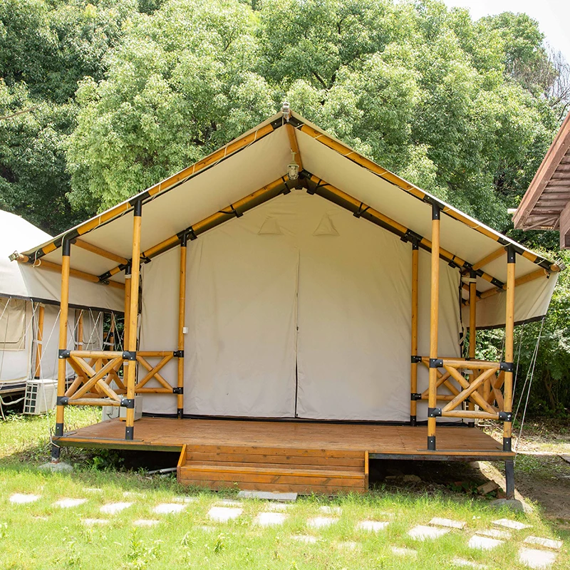 Outdoor Luxury PVC Waterproof Canvas Resort Tente Safari Glamping Large Hotel Tent with Bathroom Furniture