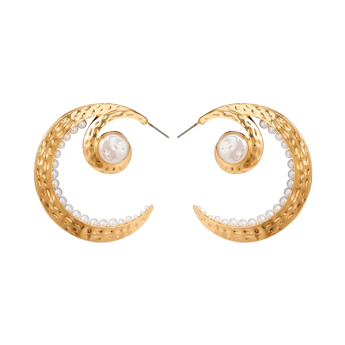 New Wholesale Fashion Western Jewelry Gold Moon Dangling C Shape Big Moon cc Elegant Pearl Dangle Earrings For Women