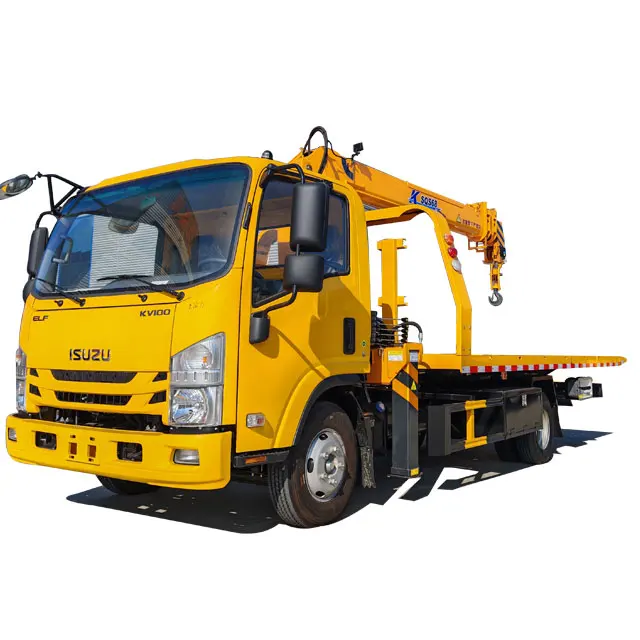 Isuzu 4X2 ton road Emergency Recovery rescue truck trailer 6 ton hydraulic boom crane flatbed trailer crane