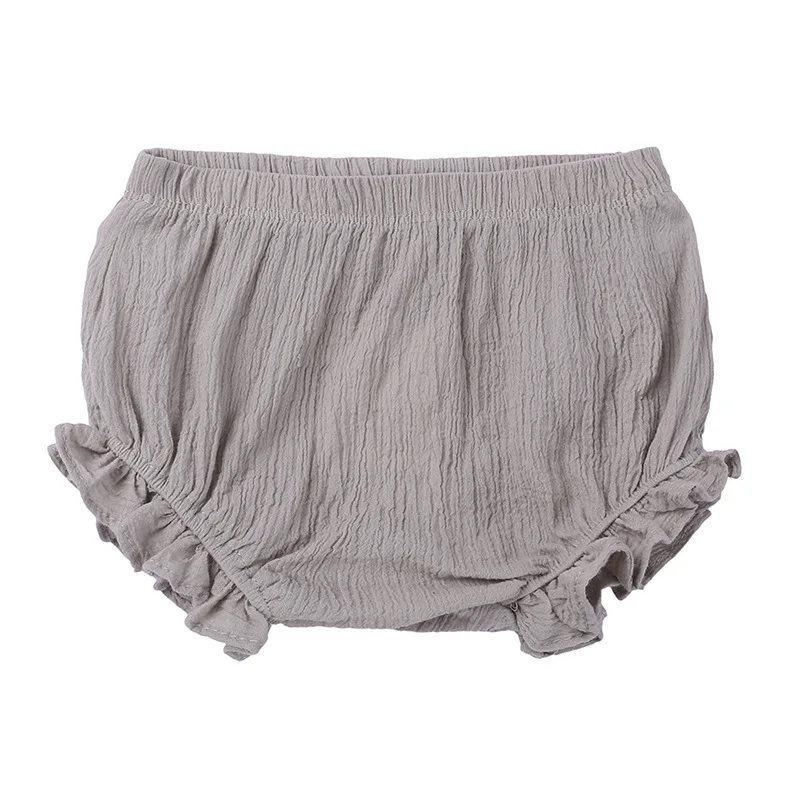 
Fashionable summer boutique wholesale solid color cotton linen plain color toddlers infant newborn baby bloomer shorts 