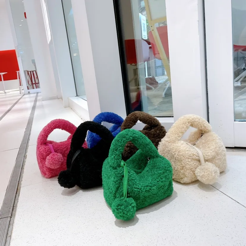 2021 Winter Warm Ins Trendy Designer Plush bag Free Bear Slippers Luxury Soft Faux Fur Women Hand bag Set