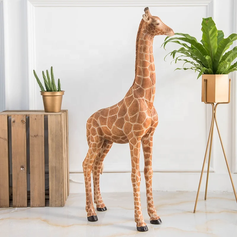 Artificial African animal resin large giraffe statue for shop window display Rural nature style