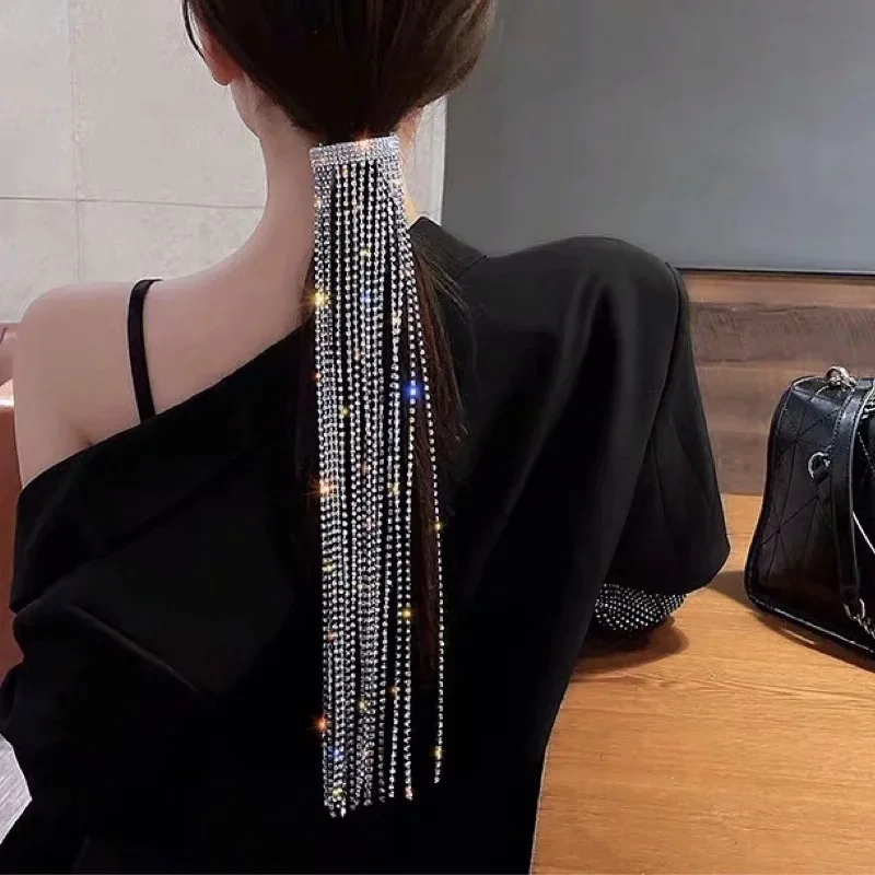 Long Tassel Headband Full Rhinestone Flashing Diamond Hairpin Crystal Headband Hair Accessories Headdress Female Hair Jewelry