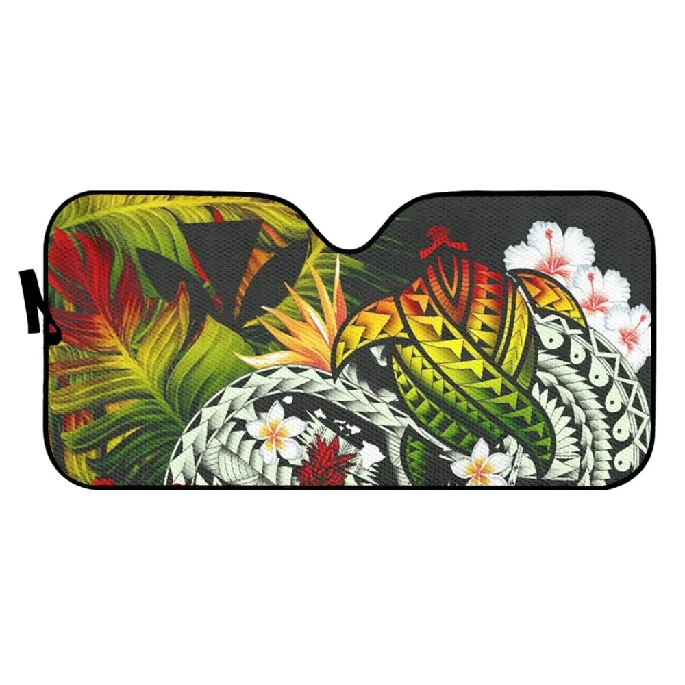 Kanaka Maoli Polynesian Car Sunshades With Logo Pineapple Banana Leaves Windshield Car Sunshade Turtle Tattoo Car Sunshade