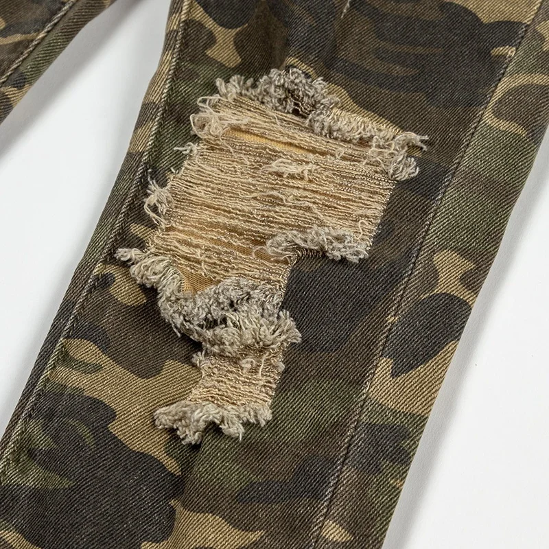 YUEGE Custom New Style Jean For Man Military Camouflage Ripped Distressed Denim Pants