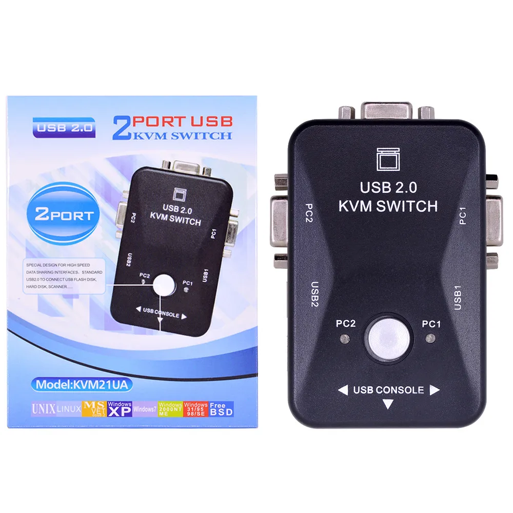 USB 2.0 KVM Switch 1920*1080 VGA SVGA Switch Splitter Box 2 Port  for Keyboard Mouse Monitor Computer