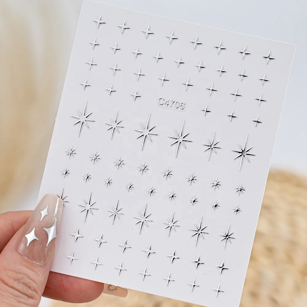New 5D liquid metal Silver nail sticker moon star love stickers for nail art