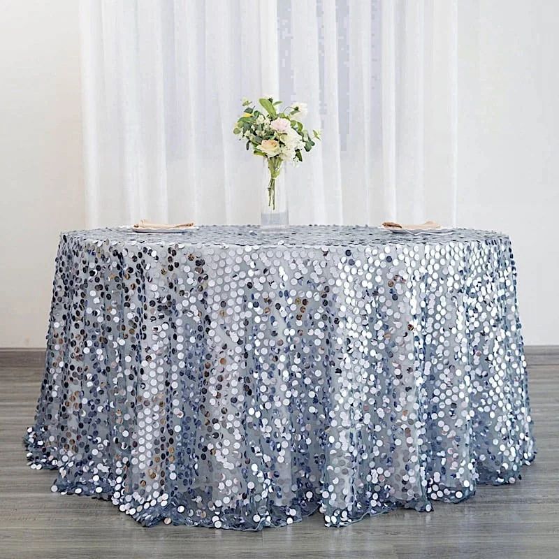 120 Inch Round Seamless Sequin Table Cloth Large Payette Silver Sequin Tablecloth for Events Wedding Party