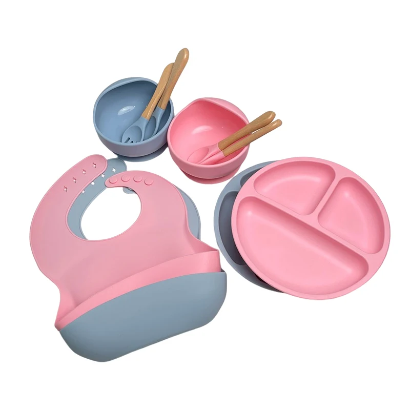 High quality kids Safety Non-toxic Food Grade Bamboo Wooden Kids Handle Baby Feeding Silicone Fork And Spoon Set