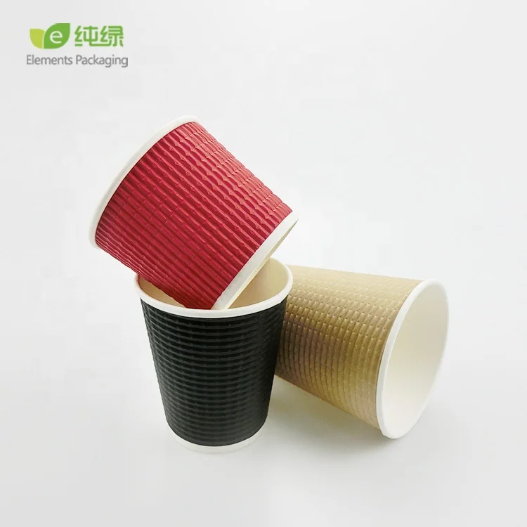 Ripple Wall Coffee Paper Cups Disposable Corrugated Paper Cup Disposable Paper Cups 12 OZ