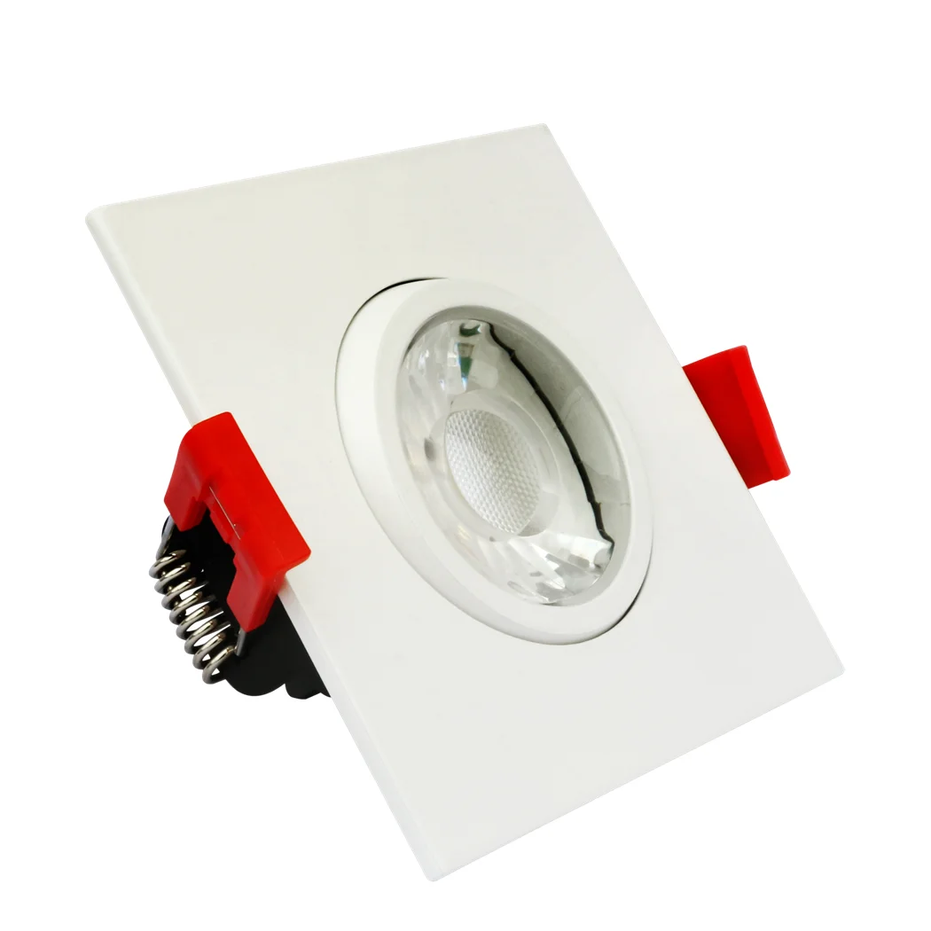 ETL Square 3 Inch COB Recessed Lighting 7W White Fixtures Gimbal Trim Led Downlight CRI90 with Junction Box for Wet Location