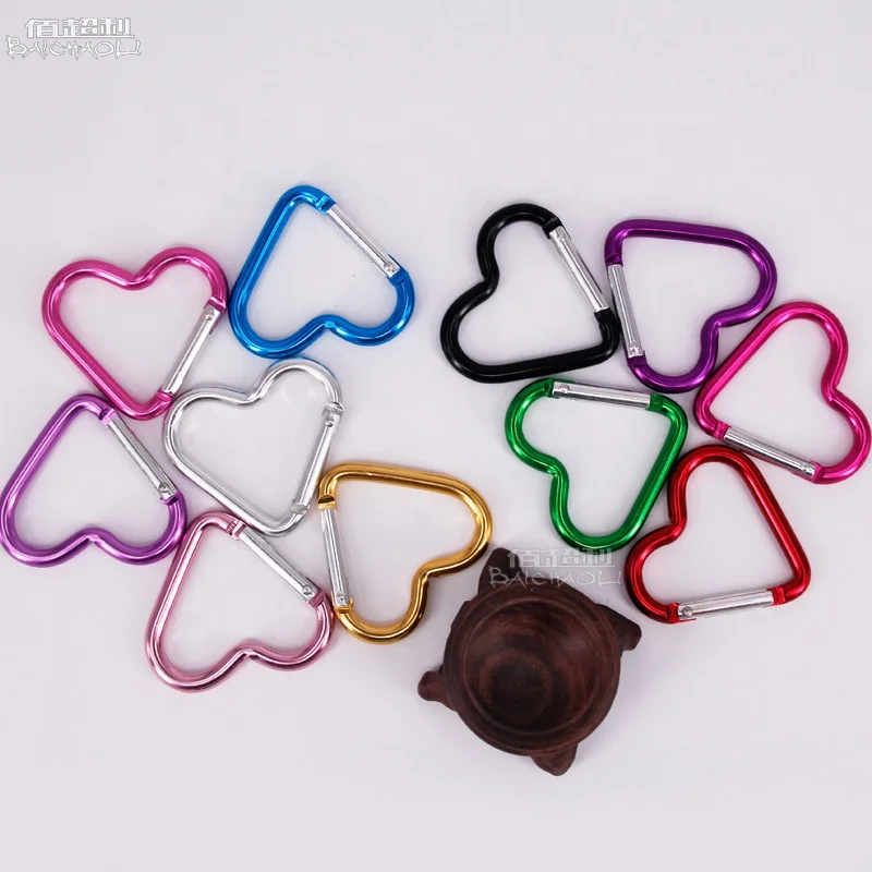 
heart-shaped aluminium alloy spring hook multicolour carabiner 