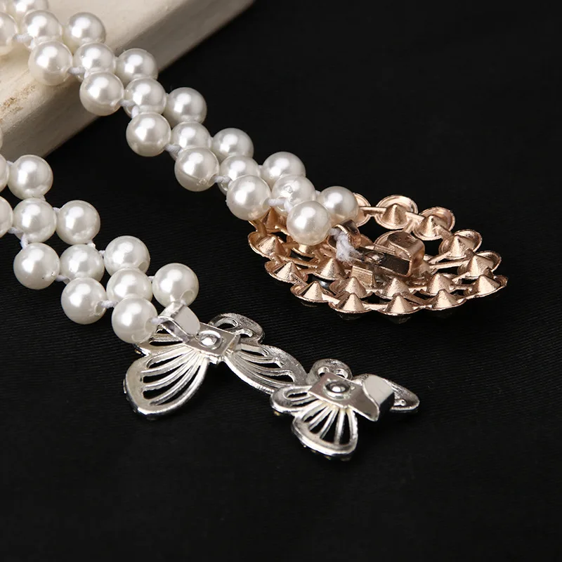 Wholesale Korean Style Fashion Elegant Pearl Waist Chain Internet Popular Inlaid Rhinestone Dress Decorative Belt