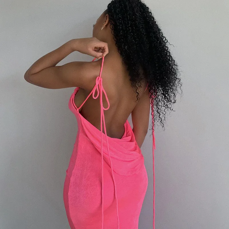 2022 Hot Solid Bodycon Sleeveless Backless Halter Bandage Dresses Women Lady Elegant Night Dresses For Woman