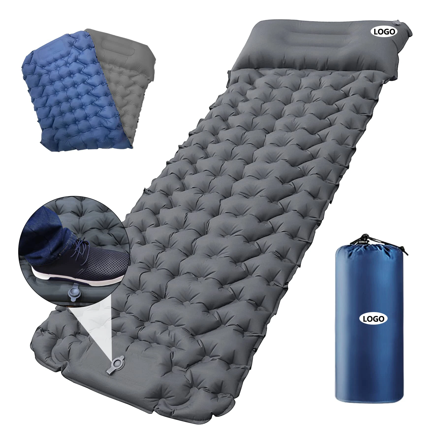 Amazon Hot Sale Foot-pump Inflatable Camping Air Mat Mattress Outdoor Travel Ultralight Self-inflating Sleeping Pad With Pillow
