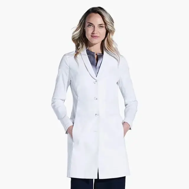 Customized logo professional unisex cotton polyester hospital uniforms medical science doctor nurse wear white lab coat