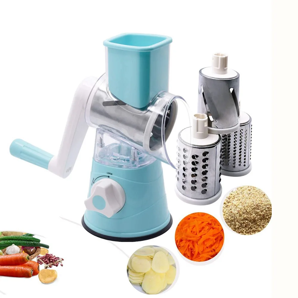 Kitchen Grater Vegetable Slicer With 3 Drum Blades Rotary Cheese Grater With Handle Round Mandoline Slicer Nuts Grinder