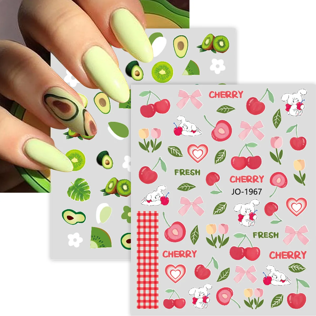C54 SAFENG Wholesale Fruit Nail Art Sticker Decals 3D Self-adhesive Strawberry Lemon Cherry Peach Nail Decals Nail Decoration