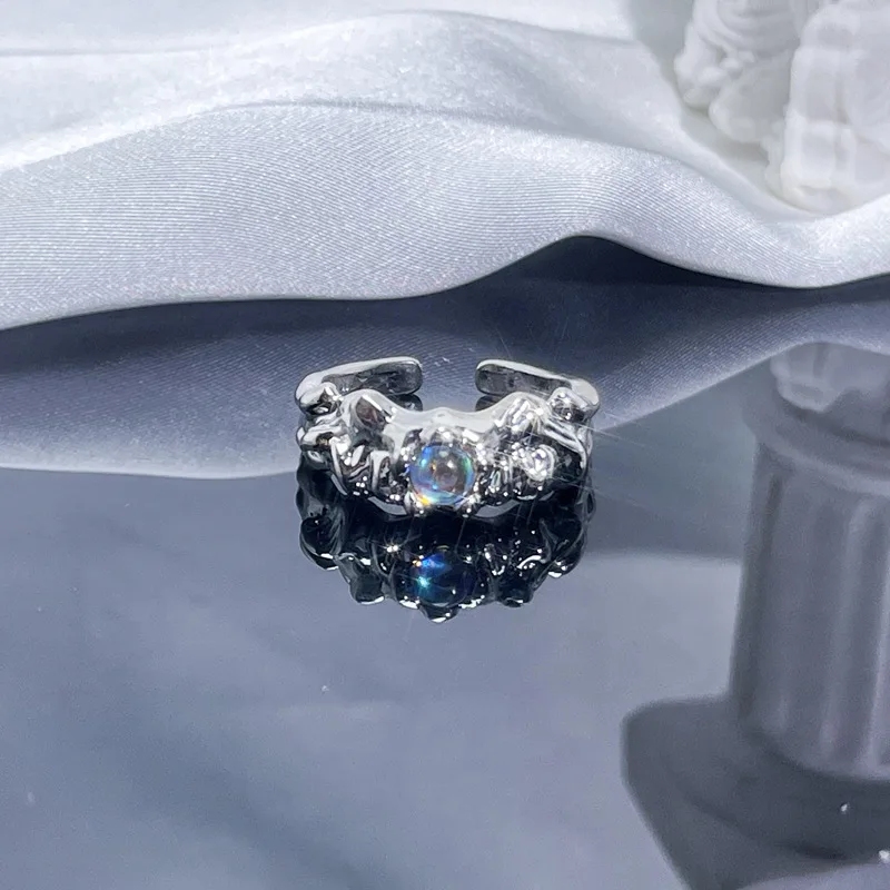 DAIHE Fashion Jewelry Irregular Moonstone Ring Open Adjustable Opal Rings for Women