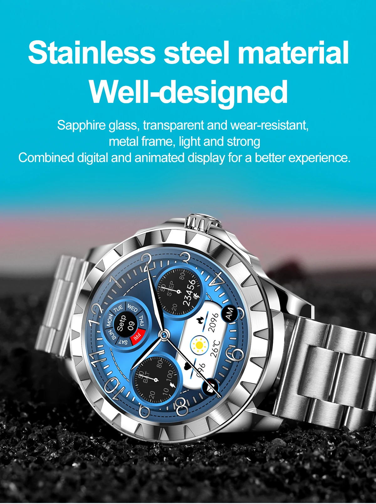 Lemfo 2022 new arrival LEMZ MTK2523D 1.39 AMOLED screen 454*454 resolution ECG+PPG smart watch with BT call stainless steel