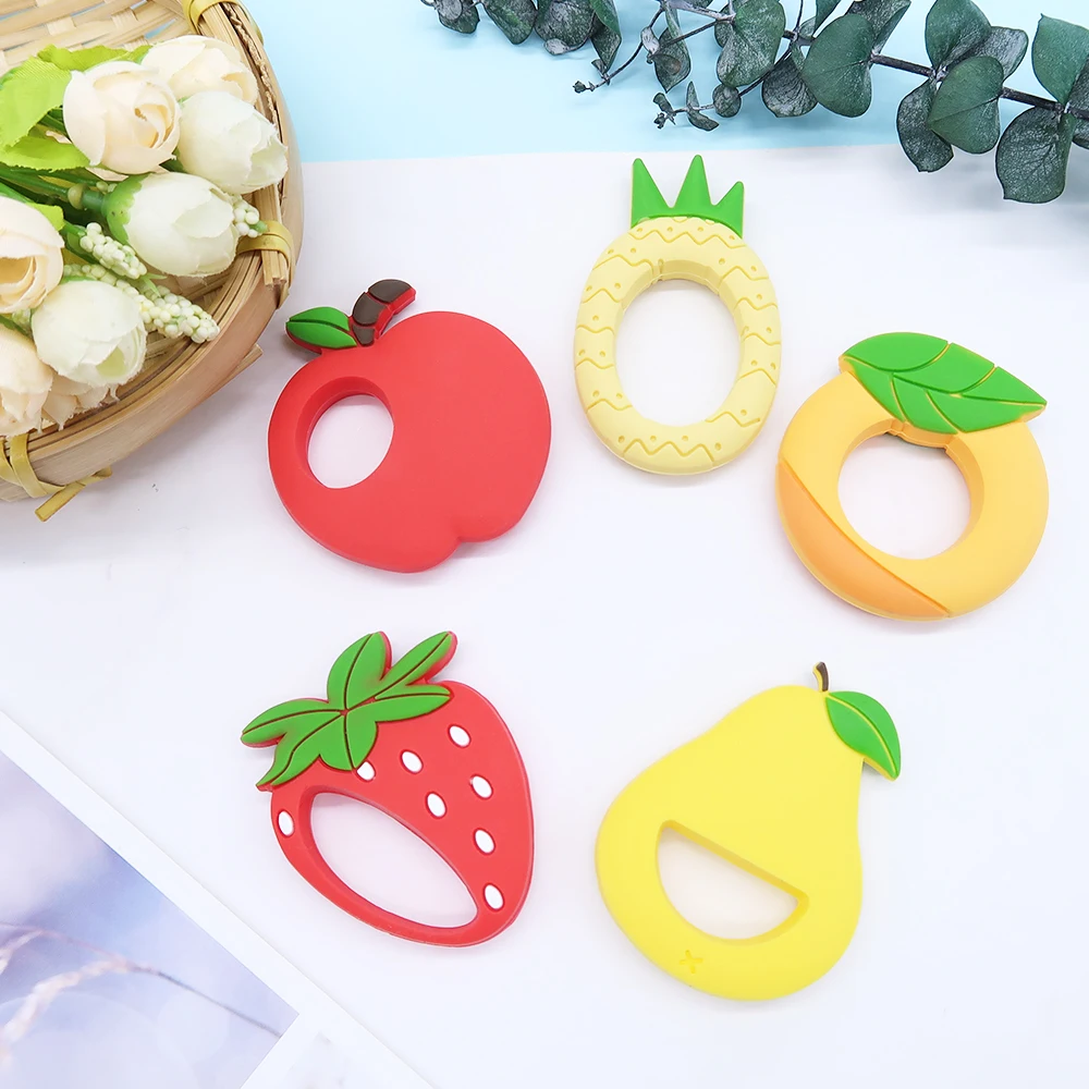 factory Wholesale custom Christmas silicone  animal baby children pear moon wrist fruit teether pacifier for children