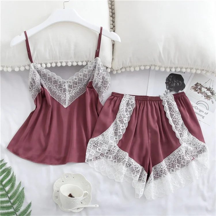 FS062 Multicolor Nude Women Babydoll Sling Short Ladies Erotic Photos Silk Sexy Pajamas Set Sexy Lace Lingerie Sleepwear Set