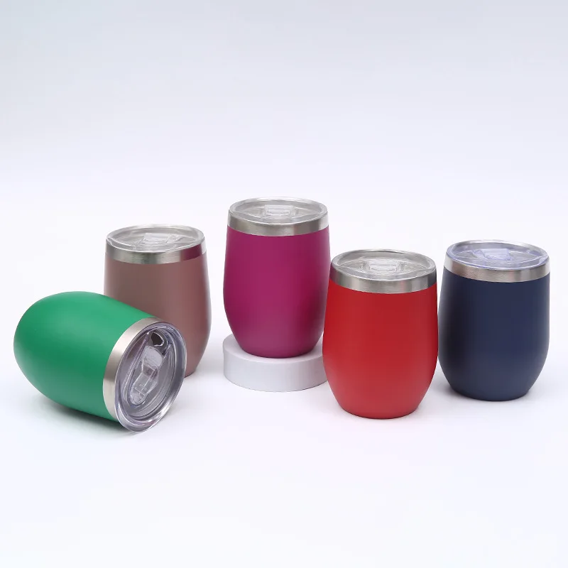 In Stock 12 Colors Hot Stainless Steel Tumbler 12OZ Egg Shaped Mug Double Wall Insulated Wine Tumbler Mug With Custom Logo