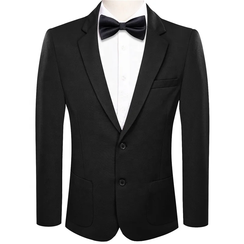 Mens Jacket Suit Blazer Notch Lapel 1 Button Knit Dress Suit Pure Black Solid Notched Collar Silk Suit For Men