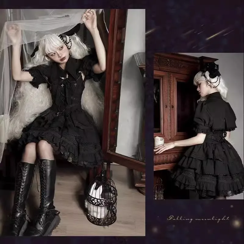 Lolita Contract Cross JSK Leopard Original Cat Lolita Gothic lorita  Elegant Short Sweet Dress Summer