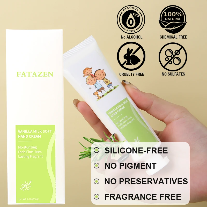 FATAZEN OEM ODM Vanilla Milk Soft Hand Cream Lotion Rosemary Leaf Moisturizing Smooth Skin Care Glowing Repairing Hand Cream