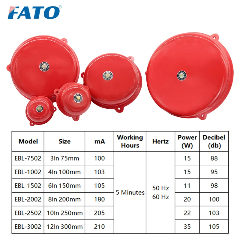 FATO EBL Series Electric Bell Fire Prevention High Decibel AC220V DC12V Alarm Bell Factory And School Use
