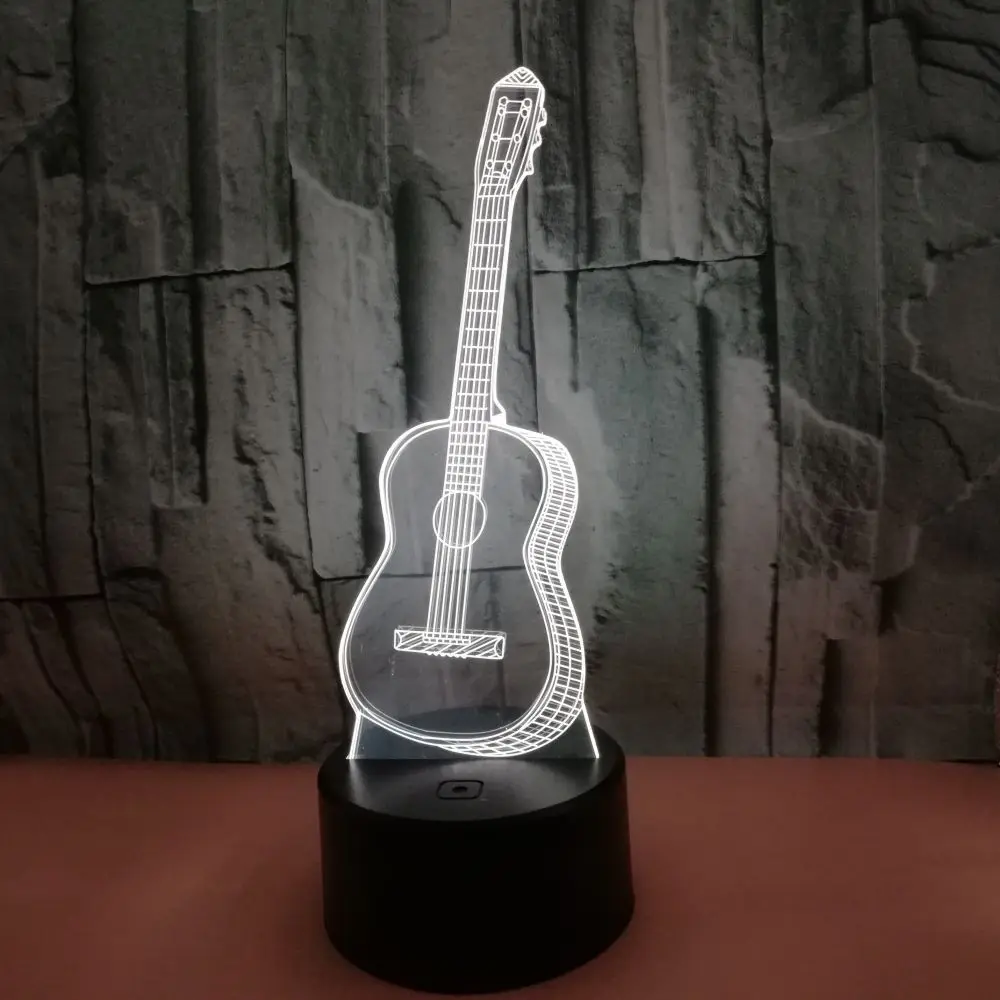 3D Guitar Gifts for Music Lover 7 Colors Changing Dimmer Sensor Touch Creative Guitar Bedroom LED Mini Night Light Table Lamp