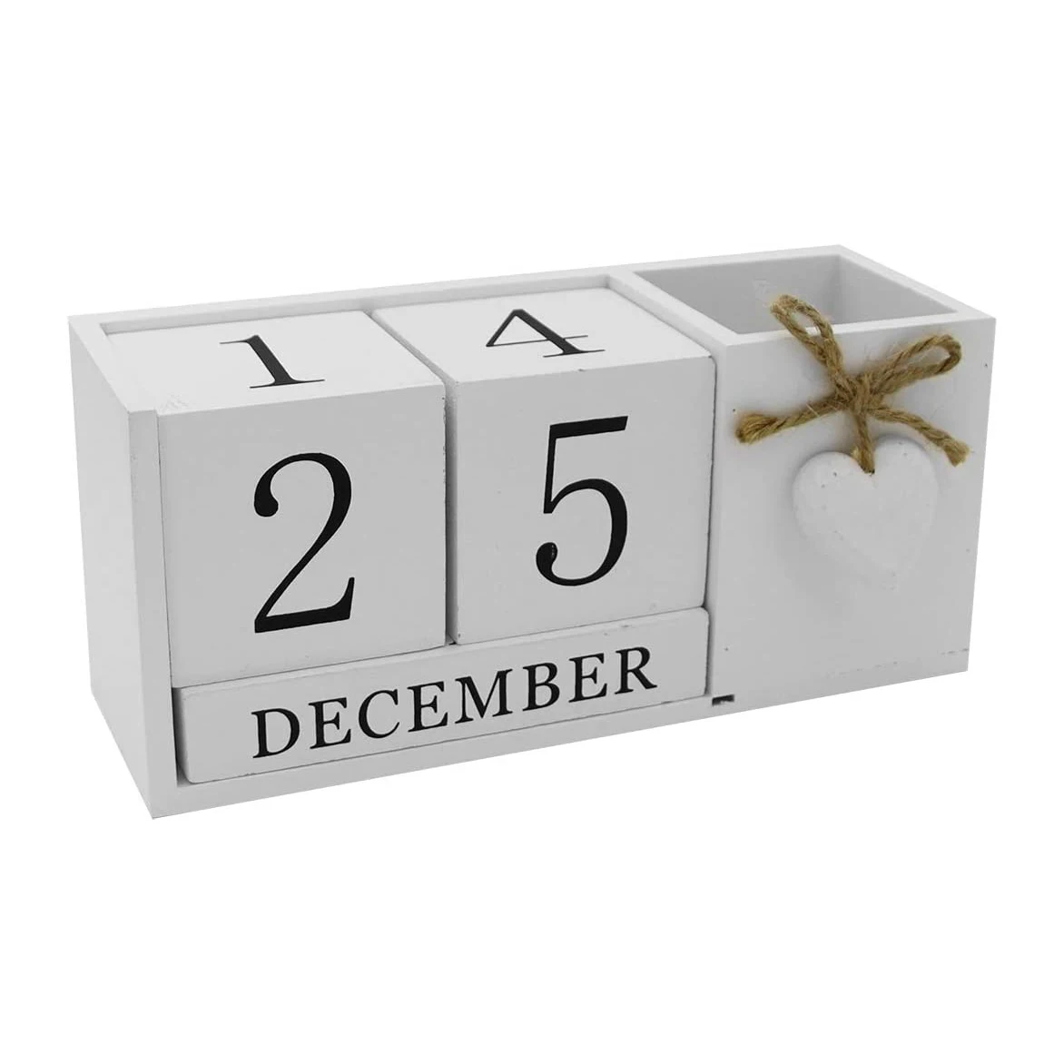 Wooden Desk Blocks Calendar Pen Holder- Perpetual Table Calendar Countertop Organizer Month Date Display Home Office Decoration