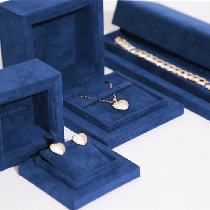 Custom square rectangular shape vintage charm bracelet necklace dark blue velvet jewelry gift packaging box