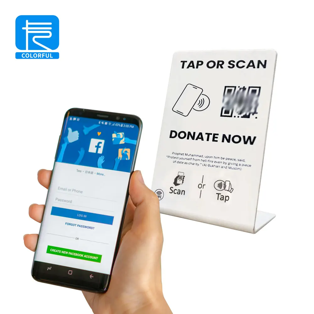 Smart Customized NFC Standing NTAG213/215 LOGO Printed Acrylic/PVC Social Media Smart RFID Stand