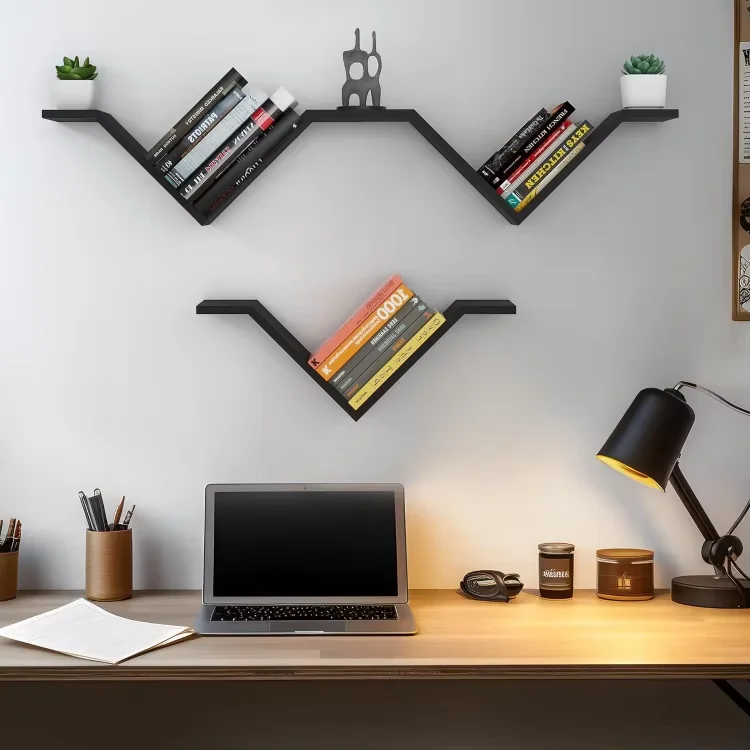 Manufacture Professional Design Custom W Shaped Wood Wall Shelf Floating Wall Mouted Shelves