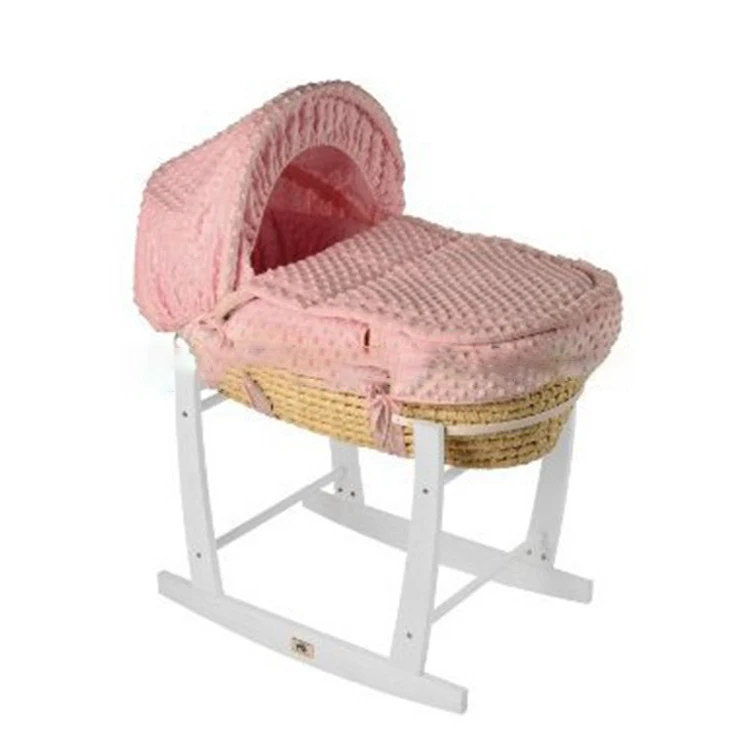 
Antique hand made bassinet wicker baby basket decorated 