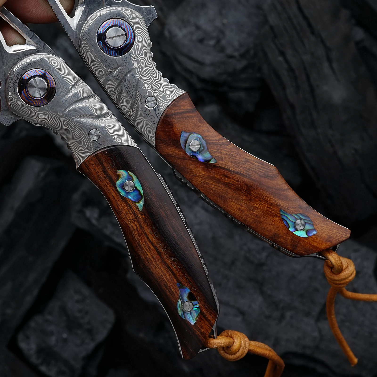 Custom High End Pocket Hand Forged Triple Steel Desert Iron Wood Handle Folding Pocket Knife for Men with Clip Edc Knives