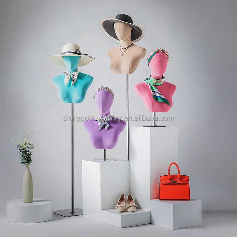 Luxury Jewellery Bust Display Mannequin Wig Display Woman Velvet Mannequin Head with Shoulders