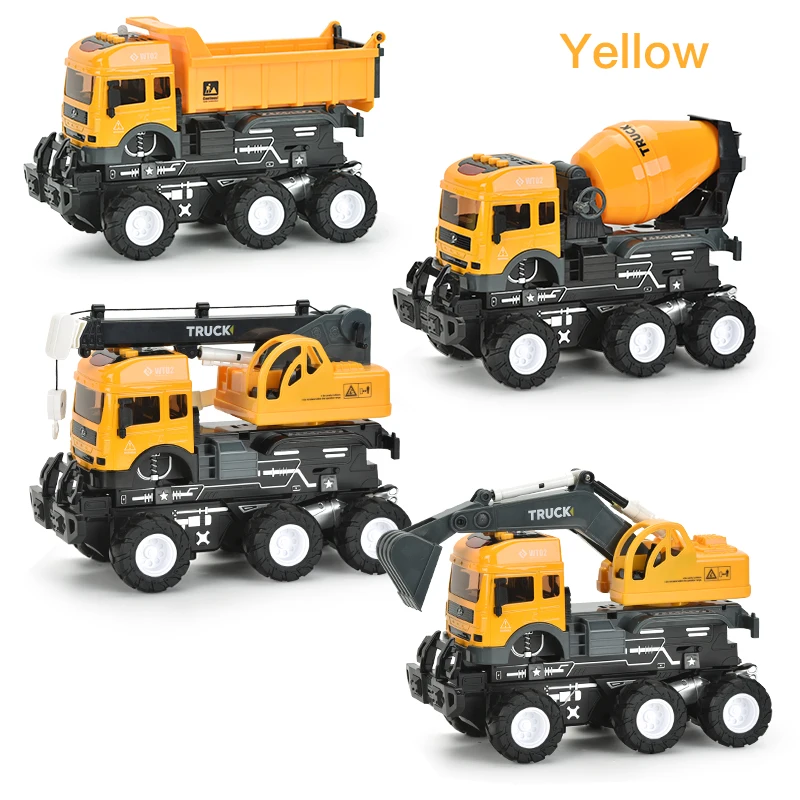 1:48 yellow mini dump truck toy construction truck excavators toy truck collision deformation with Light and music