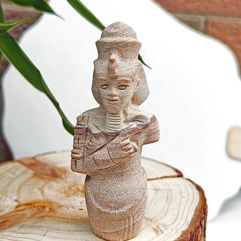 Egyptian Pharaoh Akhenaten crystal Hand carved Wood sand sculptures Crystal Healing Statue