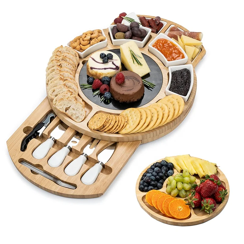Хит продаж Набор бамбуковых мясных блюд поднос для сыра Бамбуковая разделочная доска Мраморная бамбуковая сырная набор