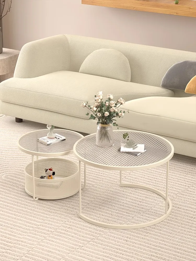 Hot Sale Nordic Wind Light Luxury Glass Coffee Table Small Round Table Cream Style White Round Tea Table