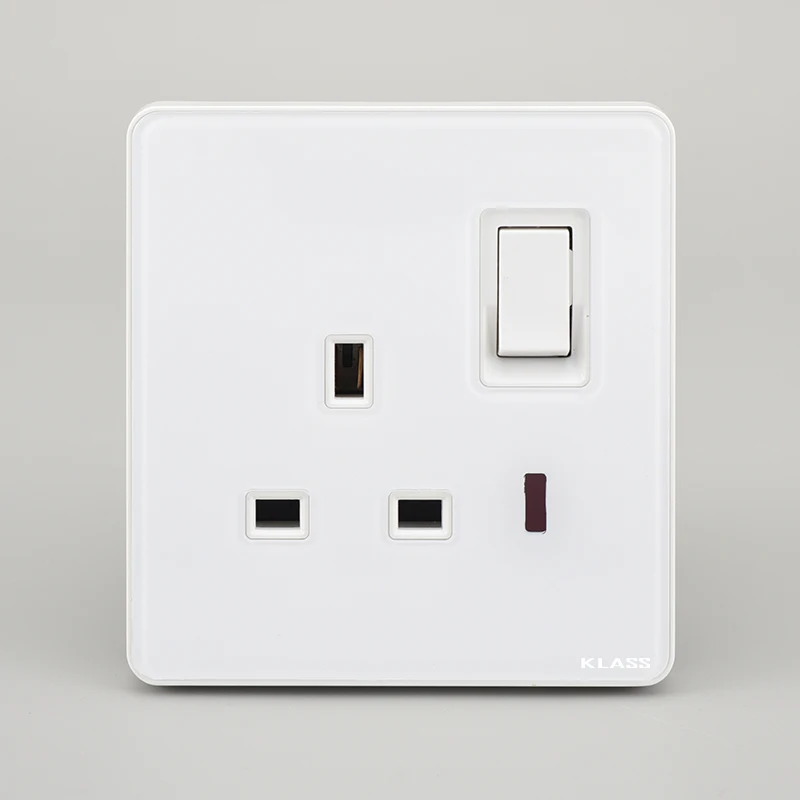UK EU Standard Electric Wall switches sockets 220V Tempered glass frame switch for commerical