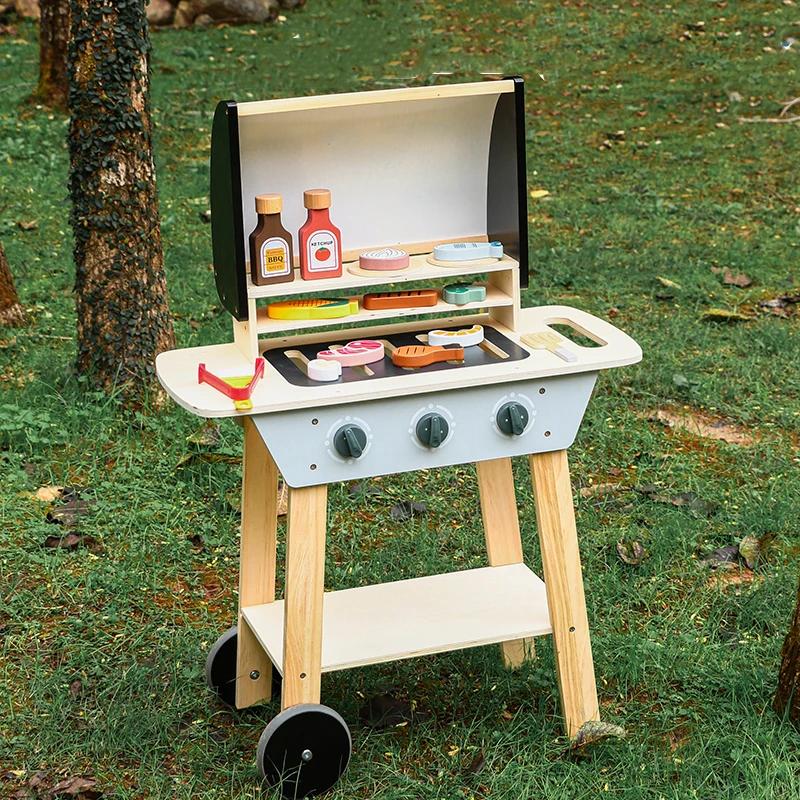 Mumoni Kids Wooden Grill Toy Set Funny Pretend Play Cooking Games Children Colorful Kitchen Toys