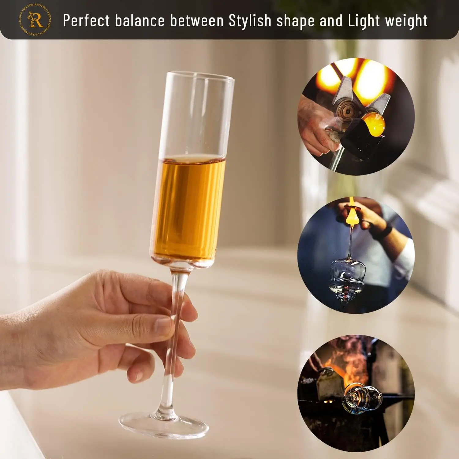 Classical Champagne Flutes Hand Blown  6oz Clear Crystal Champagne Glasses Gift for Wedding Anniversary Christmas