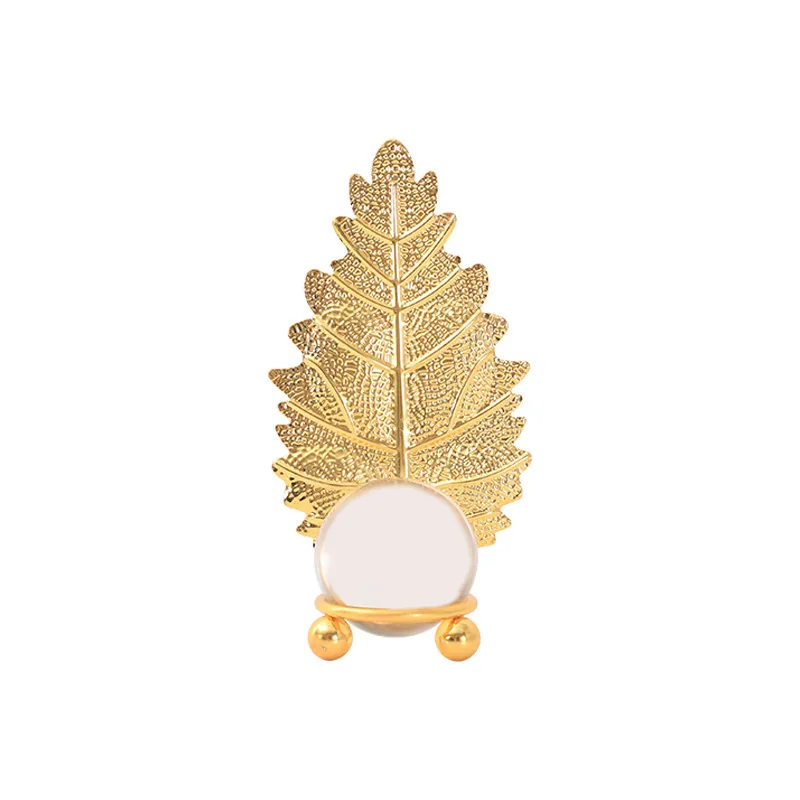 wrought iron golden leaf small luxury with transparent high quality crystal ball table ornaments for home accessories